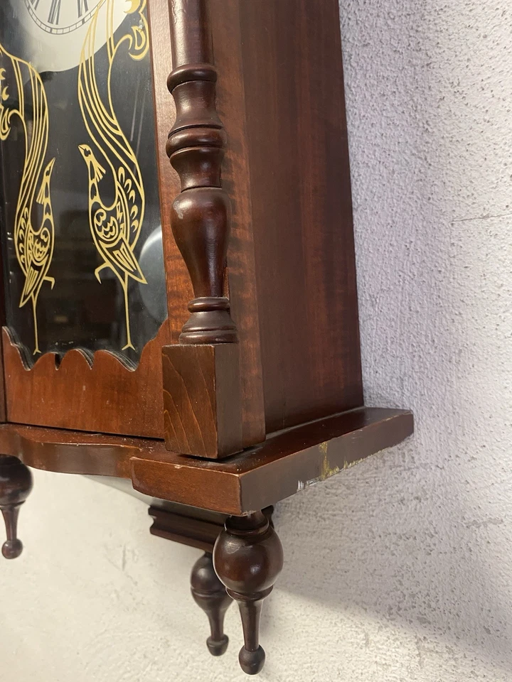 ANTICO OROLOGIO A PENDOLO  A CORDA CASSA IN LEGNO MECCANICO CHIAVETTA - Immagine 3 di 4