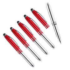 5 Pcs Ballpoint Pen with Stylus Tip and LED Flashlight, 3 in 1 Black Ink Red 