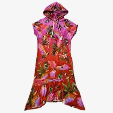 Farm Rio Hooded Sweatshirt Tunic Dress Macaw Small Tropical Boho Cozy Maximalist