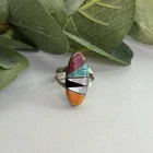 Vintage Native American Sterling Silver Inlay Turquoise Coral MOP Onyx Ring