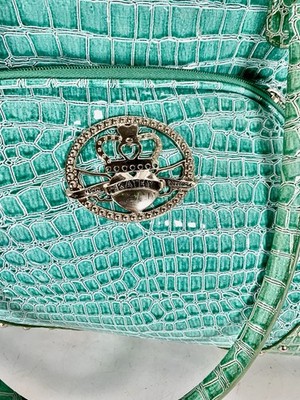Kathy Van Zeeland Large Tote turquoise blue Vegan Crocodile