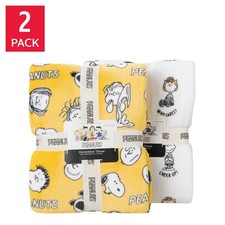Peanuts Throw Yellow White Snoopy 2-Pack Printed VelvetLoft Plush - Yellow - New