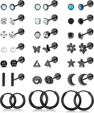 21Pairs Surgical Steel Flat Back Earrings Hypoallergenic 20G Screw Back Nap Stac