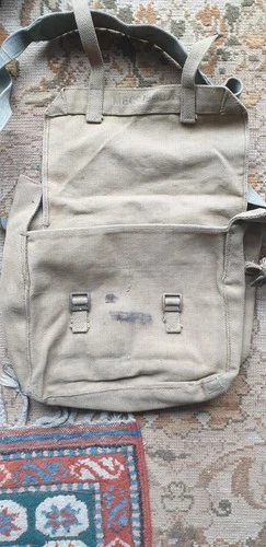 VINTAGE MILITARY CANVAS SHOULDER BAG / SATCHEL – KHAKI – STENCILLED – WW2 ERA