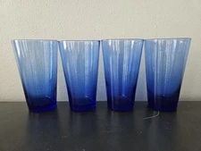 Vintage Libbey Cobalt Blue Tumblers Drinking Glasses 16 ounce Set of 4