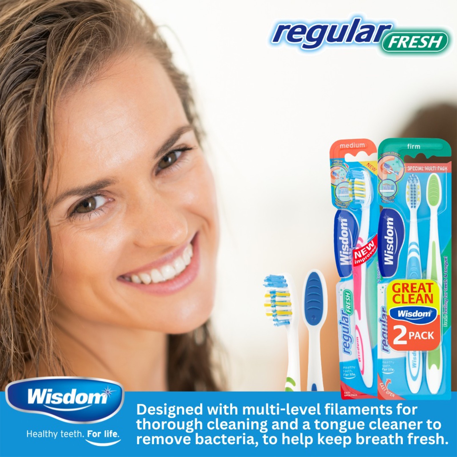 Wisdom Regular Fresh Plus Firm Toothbrushes TRIPLE pack