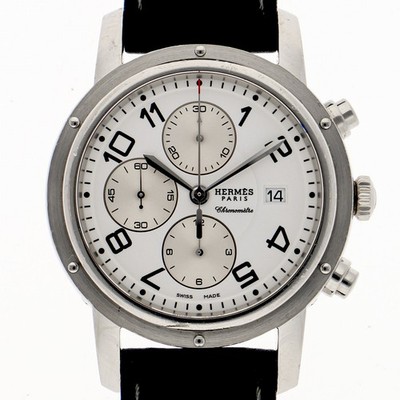 HERMES CP1.910 Clipper Chrono white Dial Automatic Stainless Steel Leather