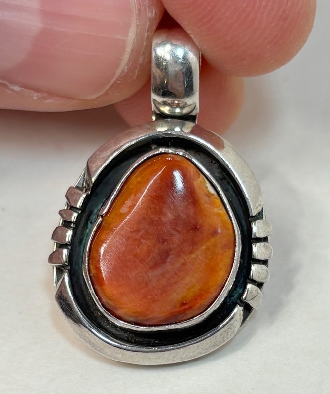 Vintage Joe N. McCabe Navajo Sterling Silver & Spiny Oyster Pendant
