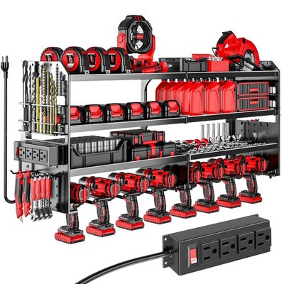 Large Power Tool Organizer Wall Mount with Charging Station, 4 Layer Heavy Du...
