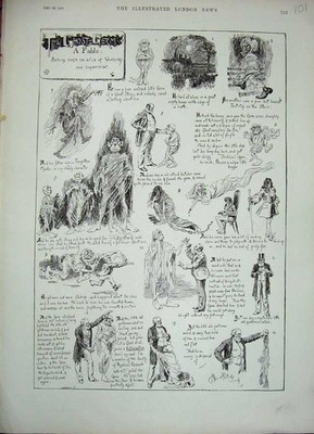 Original alter antiker Druck 1888 Ghost Germ Fable Story Illustrationen Rebhuhn