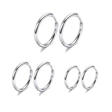 Surgical Stainless Steel Thin Hoop D: Silver Diameter 6mm/8mm/10mm ,3 Pairs