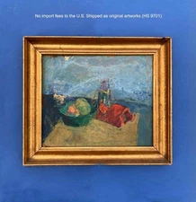 Knud Eel (1914) –  Danish Abstract Still Life in Blue & Red. Dated 1942 – COA