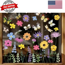 6 Sheets Spring Window Stickers Colorful Flower Butterflies Garden Window Cli...