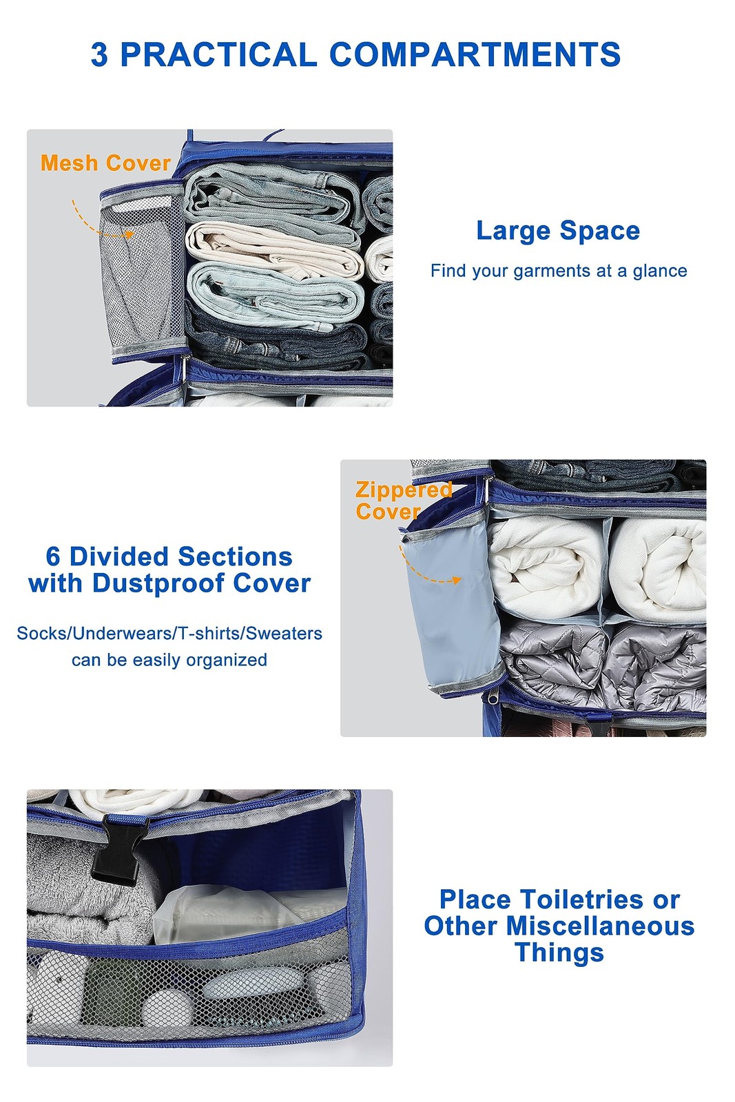 Hanging Packing Cubes Portable Closet 3-Shelf Travel Collapsible Compression ...