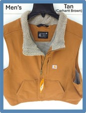 MENS 2XL Carhartt Washed Duck Sherpa-Lined Mock-Neck Vest Loose Fit TAN 104277