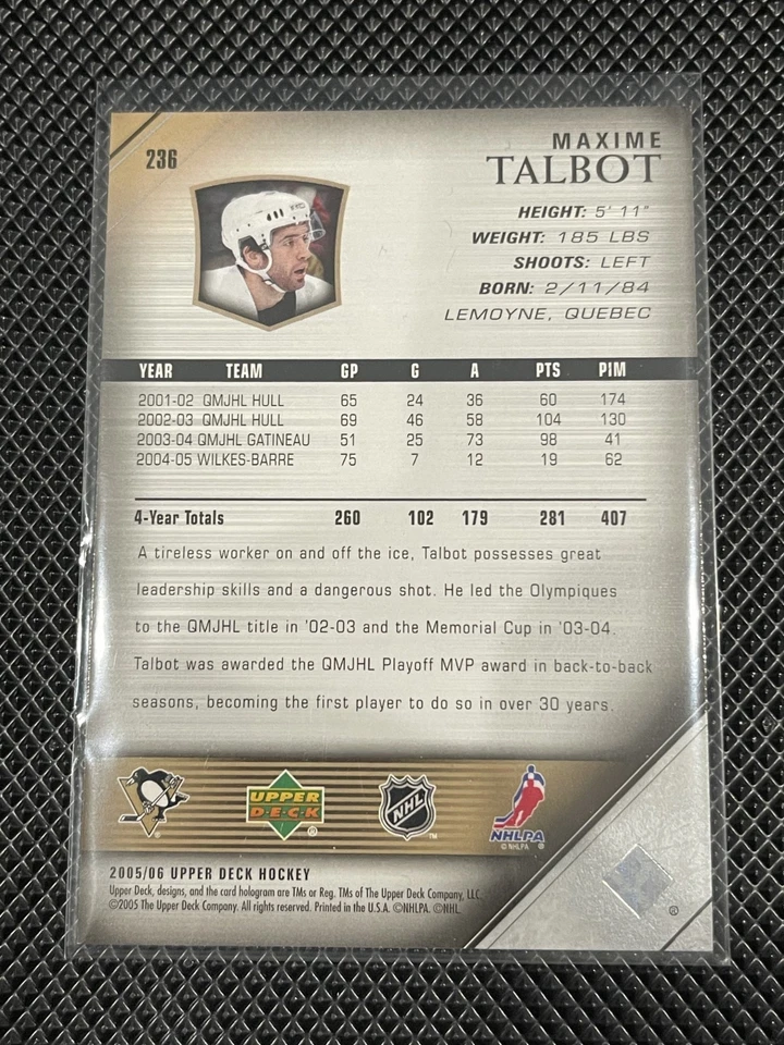 Maxime Talbot - 2005-06 Upper Deck Young Guns #236 - Rookie - Penguins - Image 2 of 2