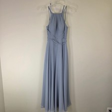 Azazie Dusty Blue Chiffon Halter Pleated Maxi Bridesmaid Dress Size A2