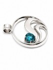 London Blue Topaz Sterling Silver Ocean Wave Pendant Round Nautical 1.5" — photo 3
