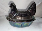 Vintage Fenton Onyx Carnival Glass Hen On Nest