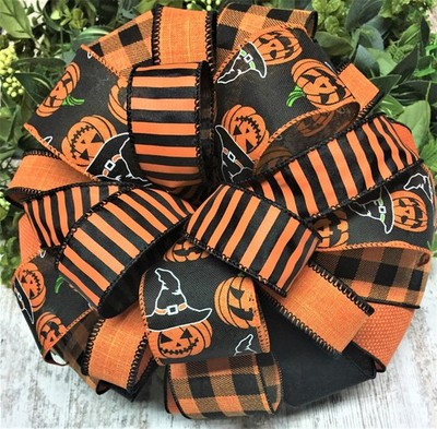 BOWS HALLOWEEN ORANGE/BLACK BOWS WREATH BOWS LANTERN BOWS  HANDMADE BOWS
