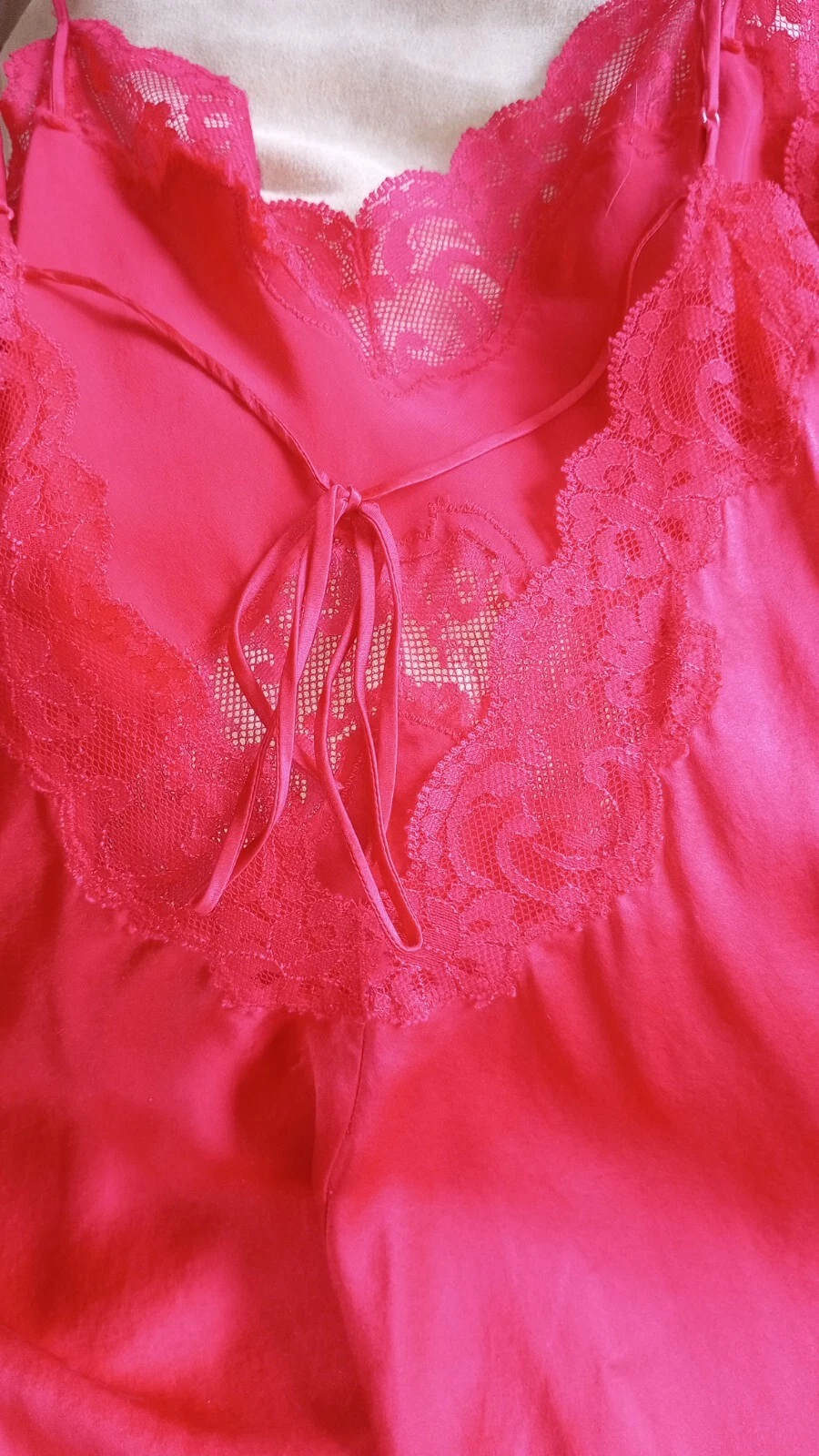 UNDERCOVER Abito Vintage Victorias Secret ?% Seta Raso Rosso Pizzo Y2k Chemise Nighty XS Sexy 03