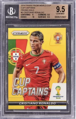 2014 PANINI PRIZM WORLD CUP CRISTIANO RONALDO CAPTAINS GOLD JSY # 7/10 BGS 9.5