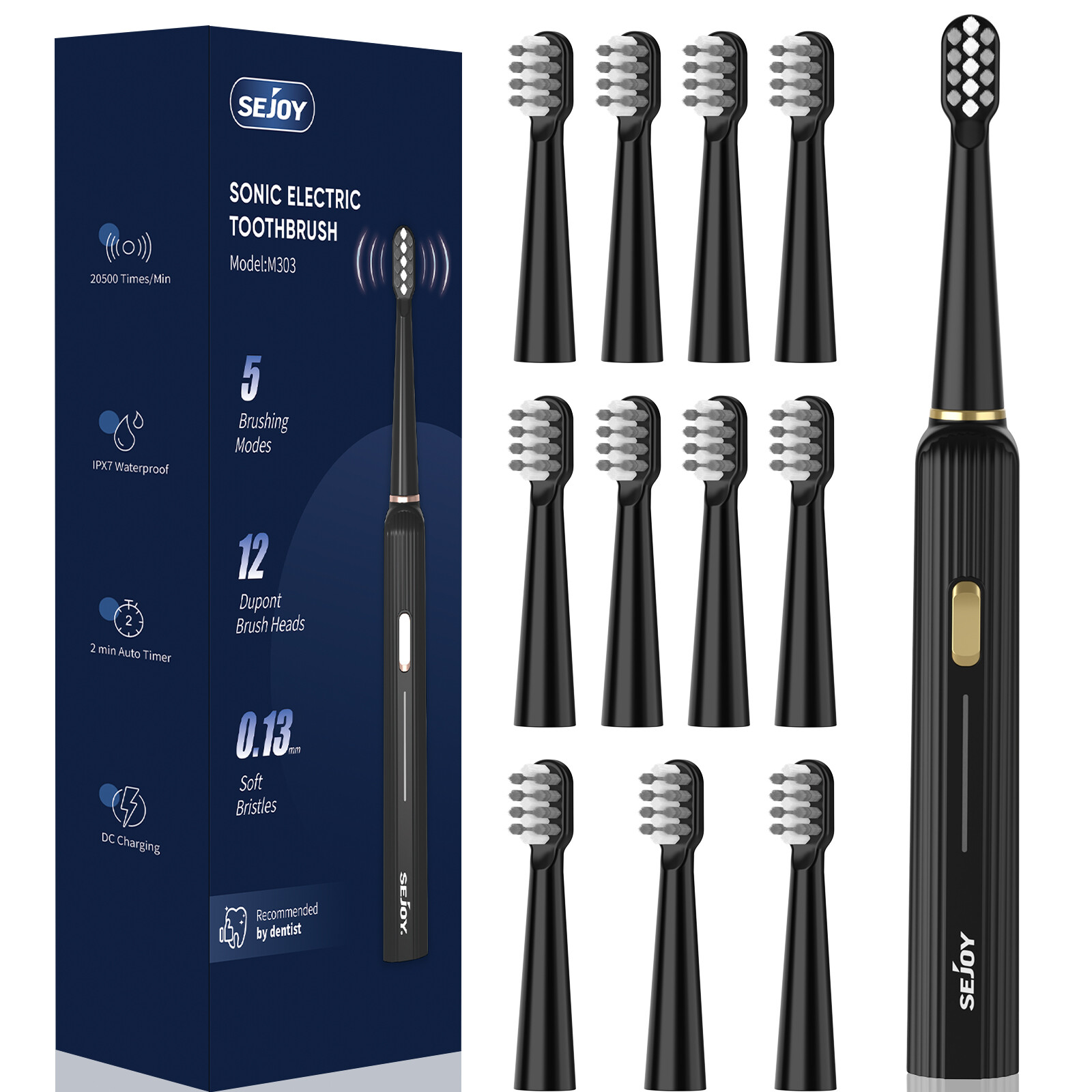 Sonic Electric Toothbrush Smart Memory 12 Brush Heads  Denta