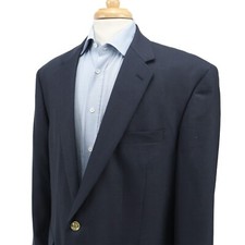 Stafford Essentials Hopsack Wool Blend Navy Gold Button Blazer Sport Jacket 46L