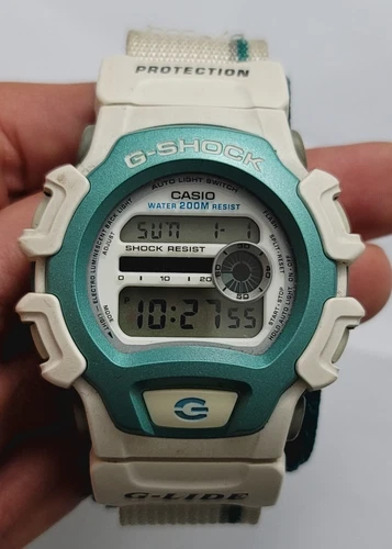 Casio DW-004 G-Shock Vintage G-Lide  White Green Cloth Band Rare Watch