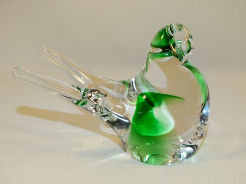 BEAUTIFUL MURANO ART GLASS SWALLOWTAIL BIRD GREEN / CLEAR SOMMERSO ITALY - Picture 4 of 6