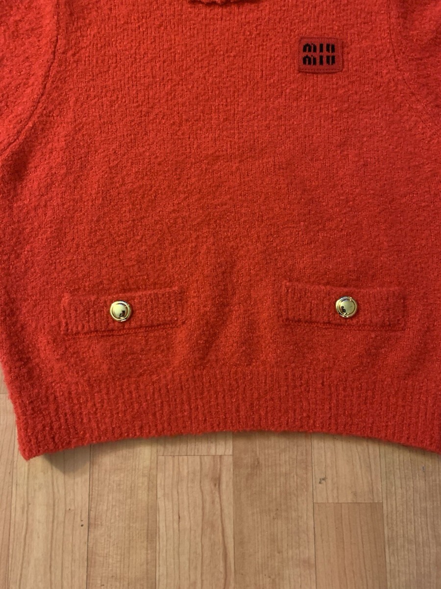 MIU MIU Red Knit Pull Over Short Sleeve Wool Sweater Women Sz 40/M