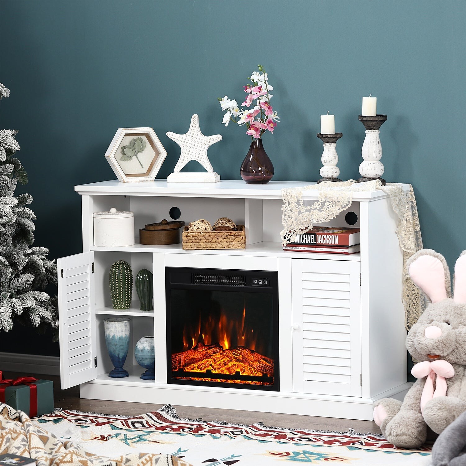 TV Stand w/ Electric Fireplace Storage Cabinet 1400W Indoor Heater Console  Table | eBay