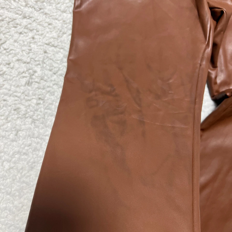 Leggings Aqua Pants femininas tamanho pequeno couro marrom skinny cintura alta - Imagem 3 de 4