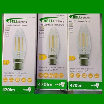 3 Ampoules LED Cannelées 4 W Verre Transparent Baïonnette B22 Blanc Chaud 2700K - Photo 1/3