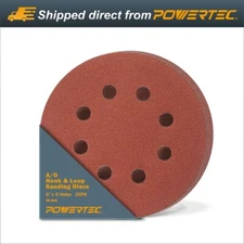 POWERTEC Hook and Loop 8 Hole Disc 5" 40 Grit Aluminum Sandpaper - 25pcs (45004)