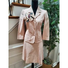 K per Koan Women Light Pink 100% Cotton Long Sleeve Blazer & Skirt 2 Piece Suit
