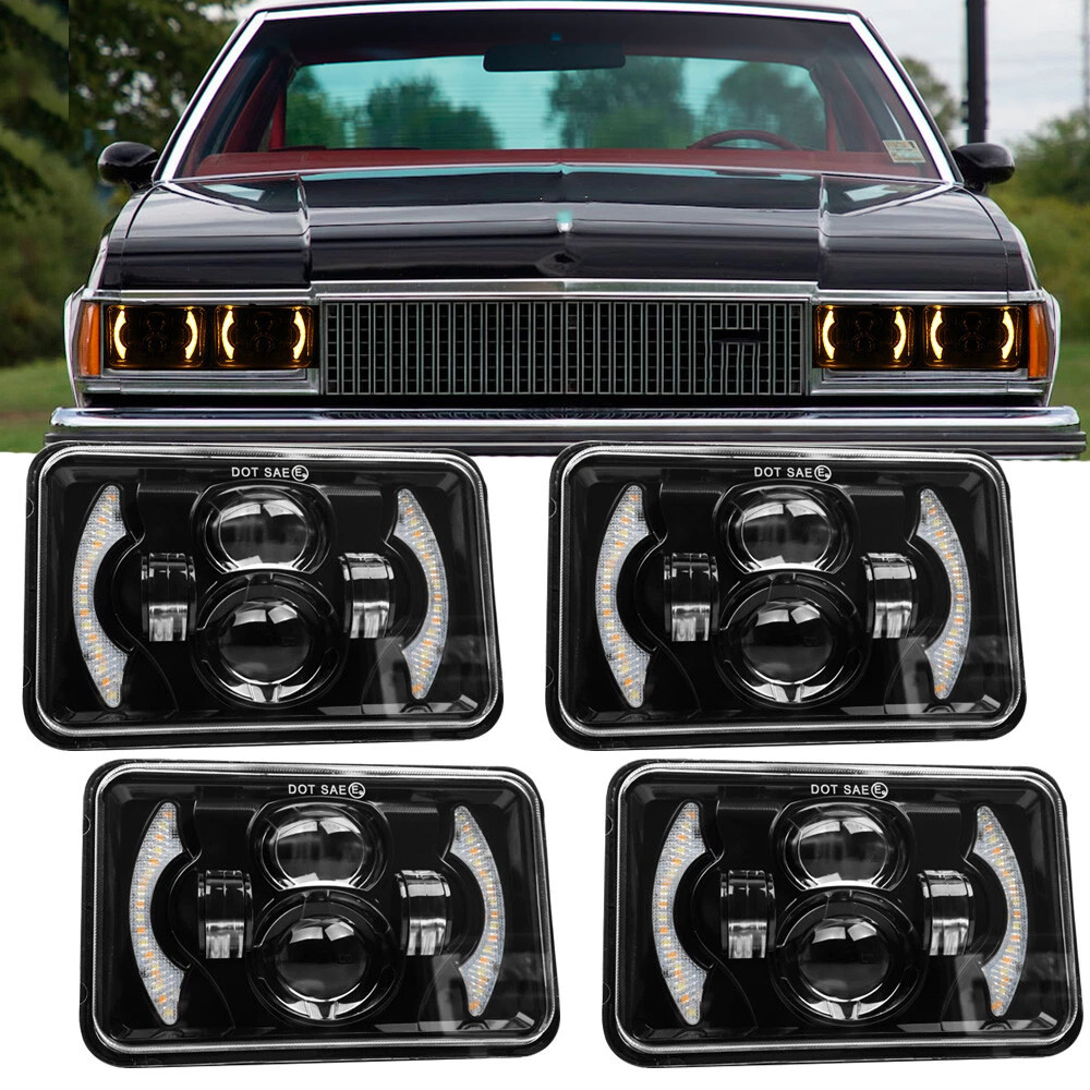 4PCS 4x6" LED Headlights Sealed Hi/Lo Beam w/DRL For Chevrolet Caprice 1977-1986