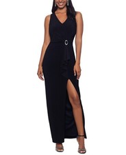Betsy & Adam Women's Embellished Jersey Gown Black Size 6 Sleeveless Slit Stretc