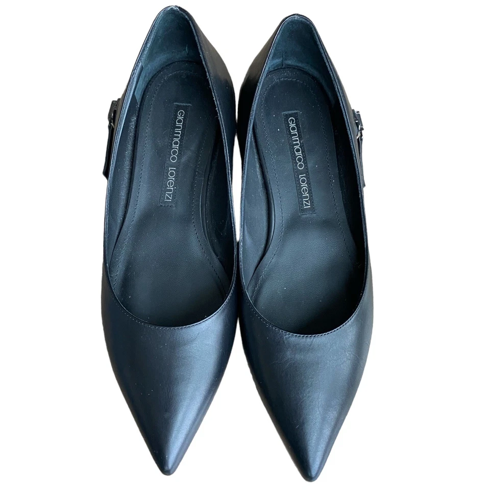 Pisos planos de ballet GIANMARCO LORENZI de cuero negro con detalle de cremallera punta, talla 37 Foto 4 de 4
