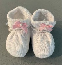 Will'beth Newborn Infant Girl Baby Booties w/Pink Bows Lace Dolls NWT Sweet