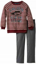 CALVIN KLEIN LITTLE BOY'S 2-PIECE- TOP WITH PANTS, MAROON/GRAY, SIZE 6 DM