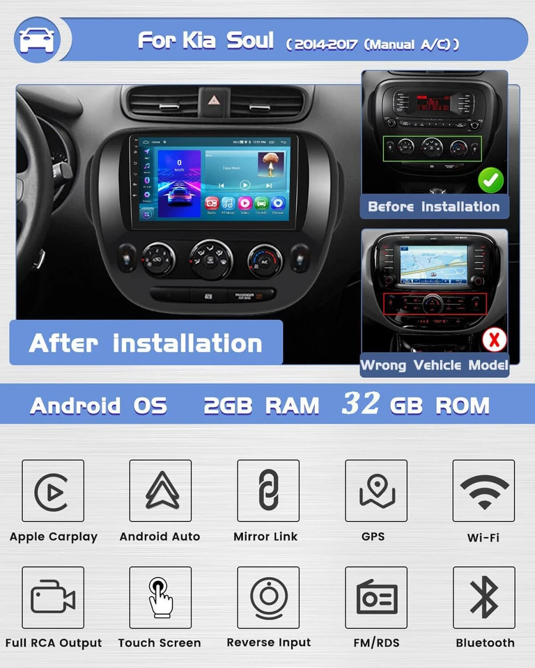 Unidad principal de radio estéreo para automóvil Wifi CarPlay para KIA Soul 2013-2019 Android 13.0 GPS Foto 3 de 4