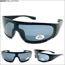 Men Wrap Around Biker MOTORCYCLE Riding Driving SUNGLASSES Black Frame Dark Lens