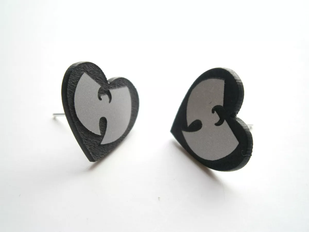 Wu Tang Clan Stud Earrings Laser Cut Heart Stud Engraved Silver
