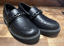 Report Hayden Black Platform Loafers Faux Leather Chunky Chain Women's Size 7.5
