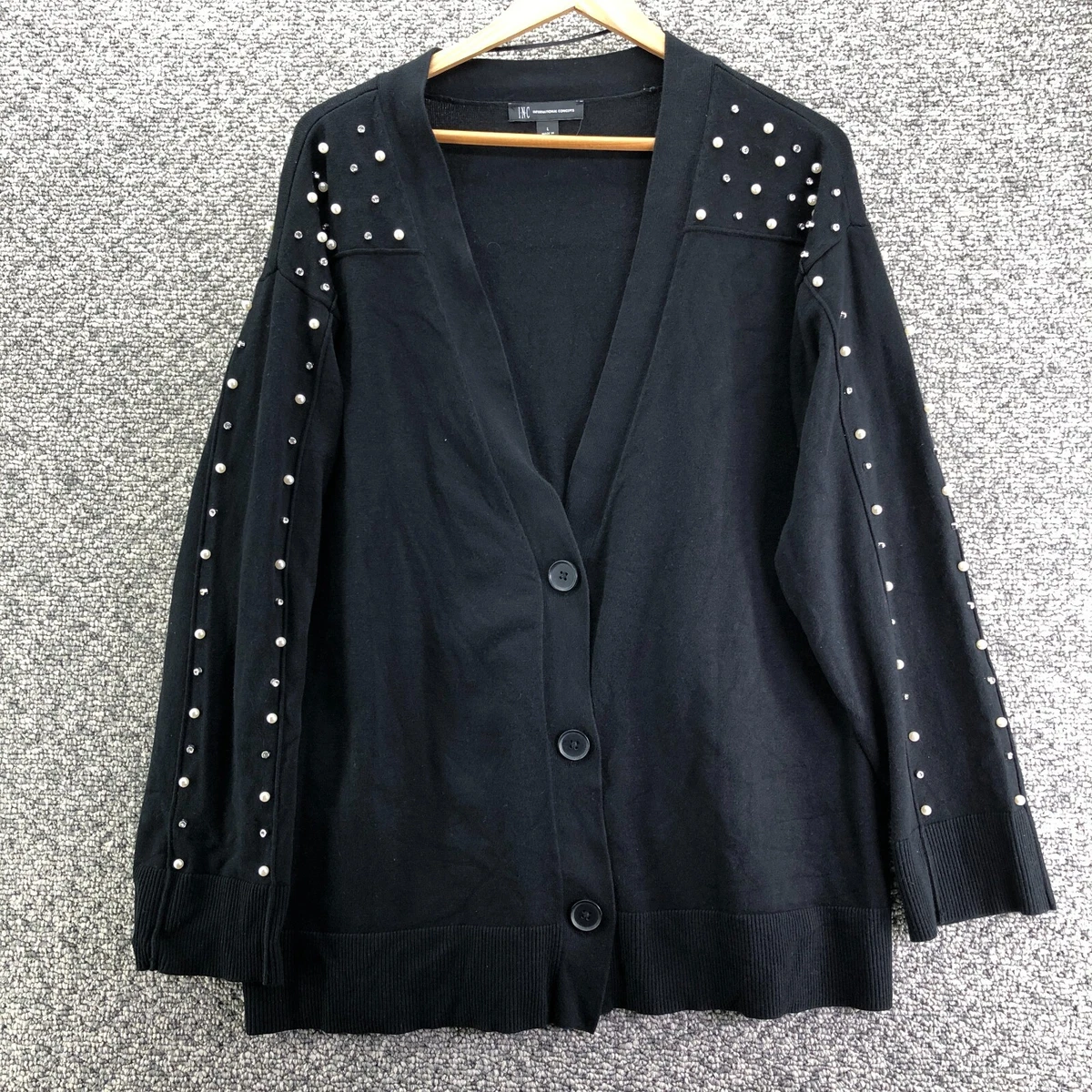 Cardigan Pull Femme INC International Concepts - Noir, Fausse Fourrure Molleton, Taille L