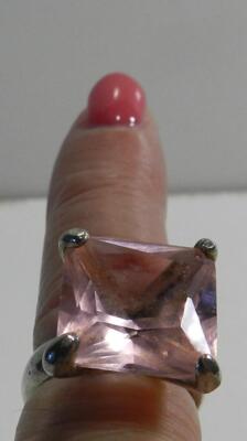 CLAIRE's  Simulated Large Pink Sapphire Solitaire Ring Silver  Plated  sz-5.75