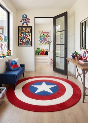Captain America Shield Round Rug, Superhero Nursery Decor