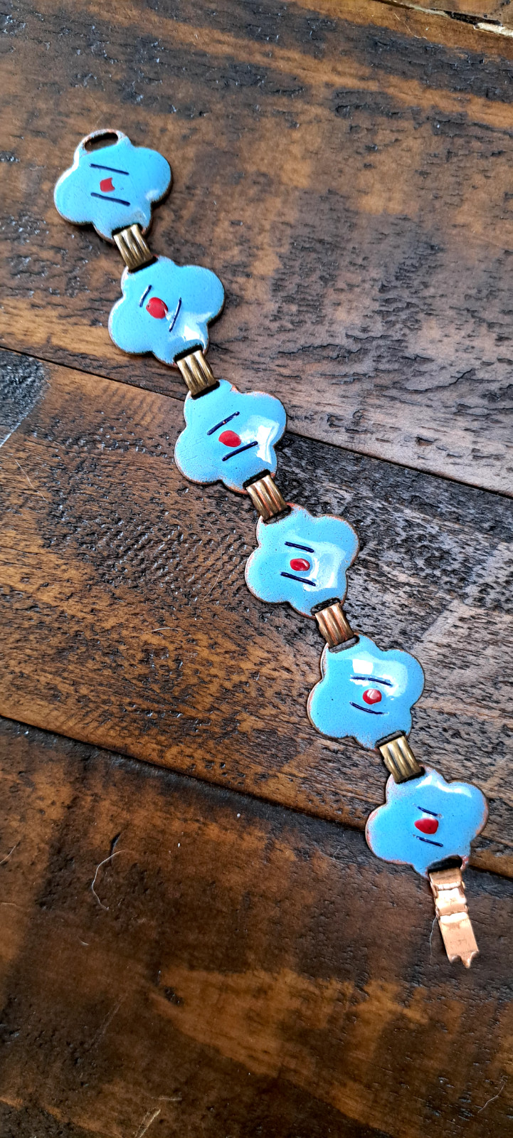 VTG Mid Century Copper Enameled Link Bracelet