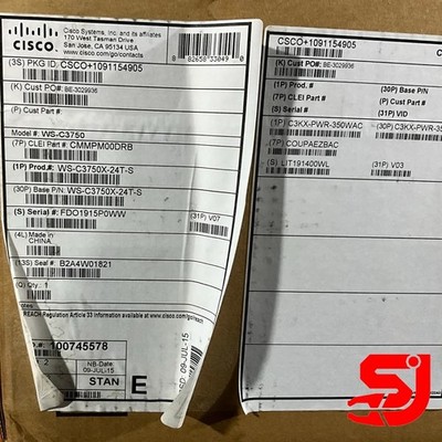 New Cisco WS-C3750X-24T-S 24 Port Gigabit Ethernet Switch C3KX-PWR-350WAC IPBase